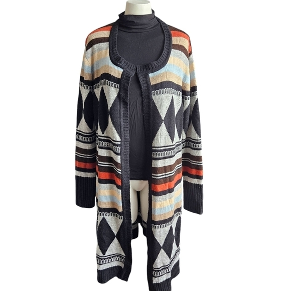 Steve Edwards Striped Aztec Long Line Cardigan Sweater Sz Small - Picture 1 of 9
